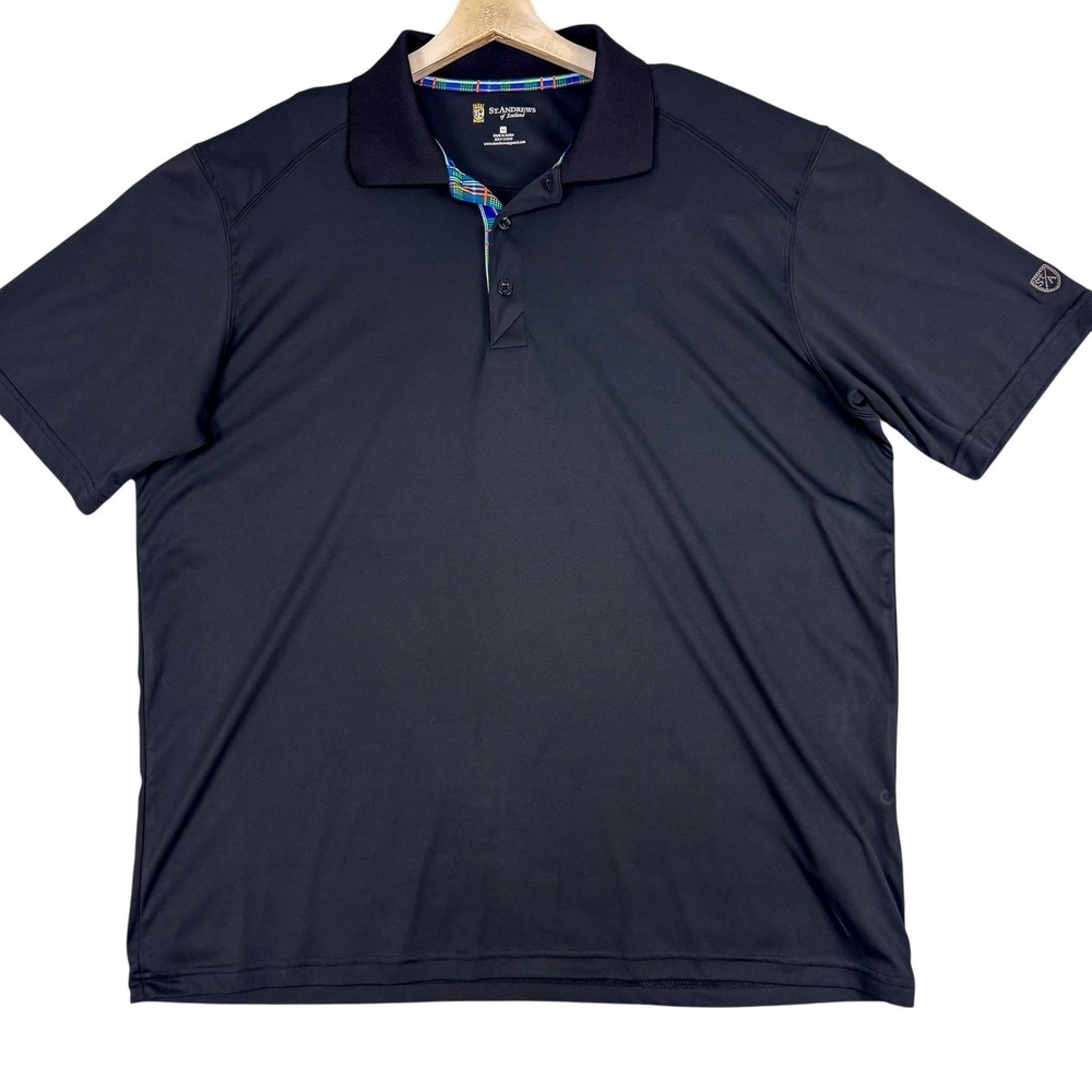 St Andrews Of Scotland Polo Shirt Mens XL Black Solid Golf Knit Performance Work